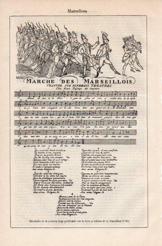 LAMINA V41488: Letra y musica de la Marsellesa 1792
