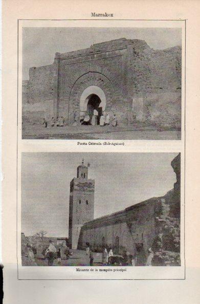 LAMINA V41486: Puerta Colorada y Minarete mezquita en Marrakech