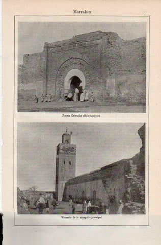 LAMINA V41486: Puerta Colorada y Minarete mezquita en Marrakech