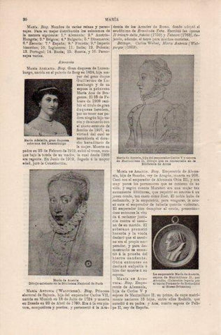 LAMINA V41440: Maria de Austria retratos y medalla