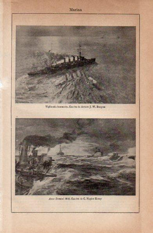 LAMINA V41485: Vigilancia incesante por J. W. Burgess y Anno Domini 1915 por Napier Hemy