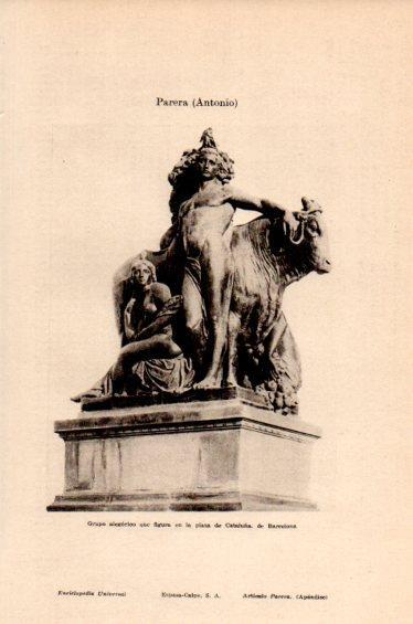 LAMINA V41618: Escultura por A. Parera en Plaza Cataluña de Barcelona