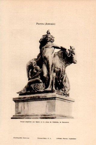 LAMINA V41618: Escultura por A. Parera en Plaza Cataluña de Barcelona