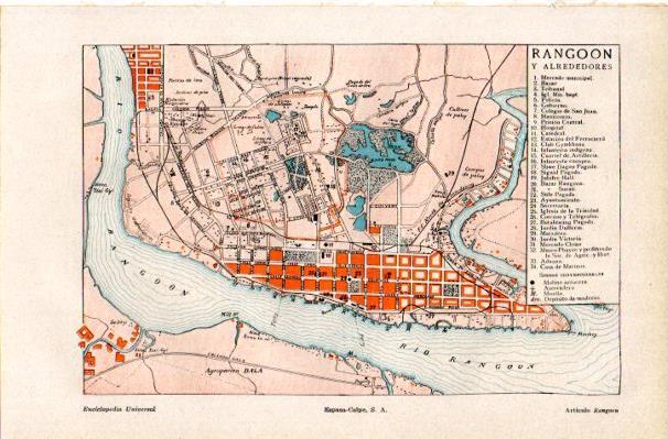 LAMINA V42233: Plano de Rangoon y alrededores, Birmania