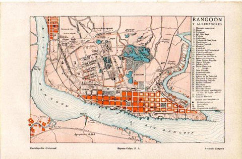 LAMINA V42233: Plano de Rangoon y alrededores, Birmania