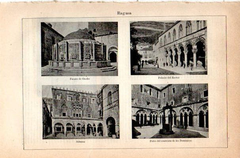LAMINA V42205: Fuente, Palacio del Rector y Aduana en Ragusa, Italia