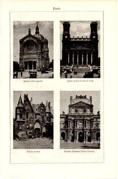 LAMINA V42318: Iglesias de San Agustin y San Vicente de Paul, Palacio de Sens y Pabellon Richelieu, Paris