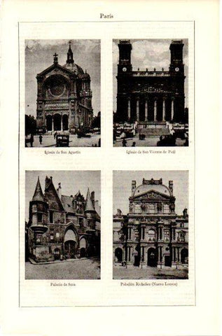 LAMINA V42318: Iglesias de San Agustin y San Vicente de Paul, Palacio de Sens y Pabellon Richelieu, Paris