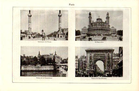LAMINA V42313: Columnas del Trono, El Trocadera, Baños de la Samaritana y Puerta de San Dionisio en Paris