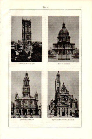 LAMINA V42317: Torre Saint Jacques, Hotel de Invalidos, Iglesias de la Trinidad y San Esteban del Monte, Paris