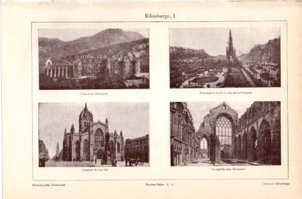 LAMINA V41991: Palacio de Holyrrod, Catedral de San Gil y Monumento Scott en Edimburgo