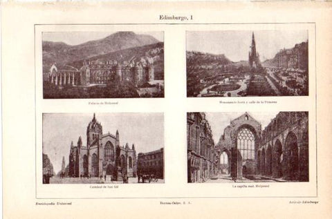 LAMINA V41991: Palacio de Holyrrod, Catedral de San Gil y Monumento Scott en Edimburgo