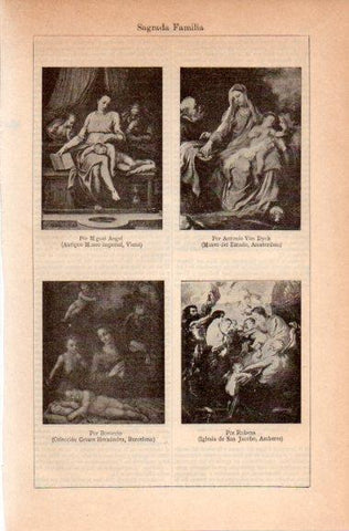 LAMINA V41919: Sagrada Familia obras varias por Miguel Angel, Van Dyck, Boroccio y Rubens