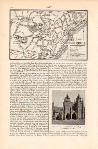 LAMINA V41943: Catedral y plano de Saint Brieuc