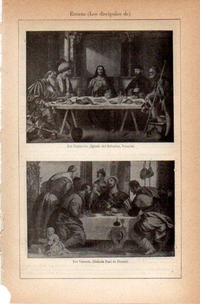 LAMINA V42109: Los discipulos de Emaus por Capaccio y Verones