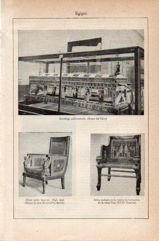 LAMINA V42035: Sarcofago y sillones del Antiguo Egipto