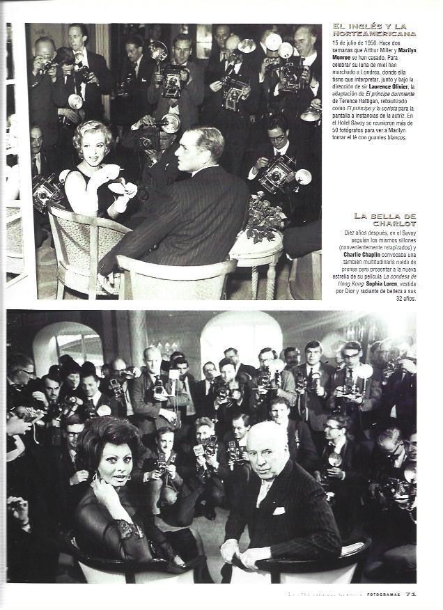 LAMINA 37226: Marilyn Monroe con su marido y Sofia Loren con Charlot