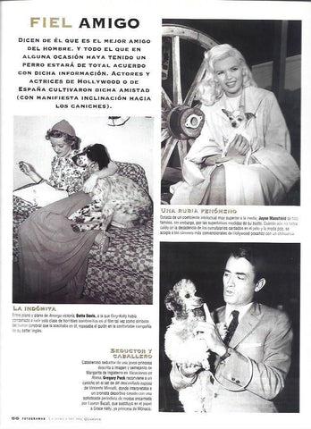 LAMINA 37218: Bette Davis, Gregory Peck y Jayne Masfield con sus mascotas