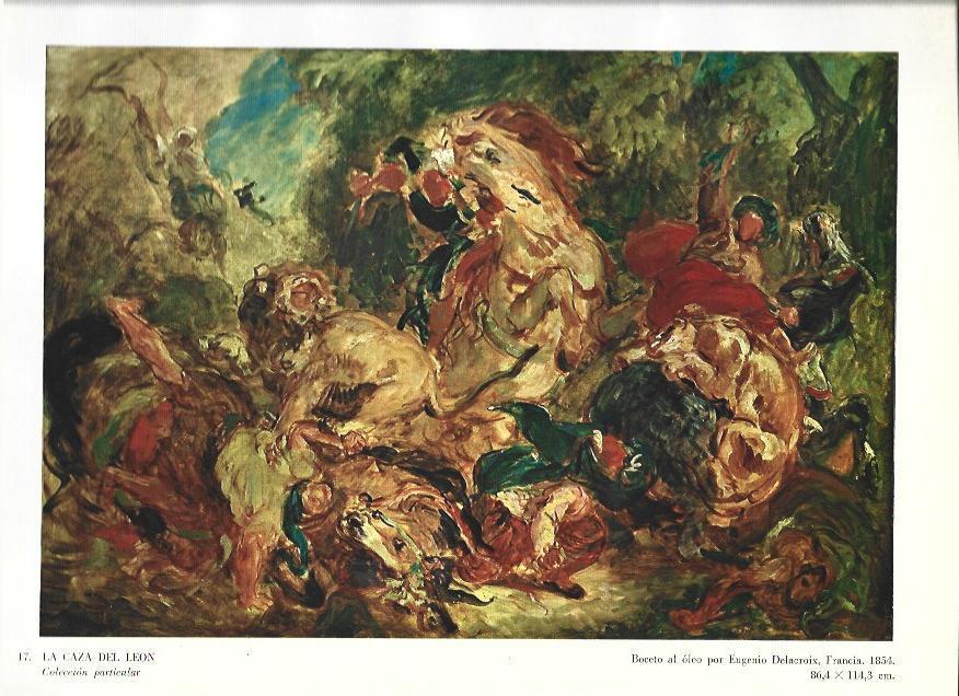 LAMINA 37016: La caza del leon, por Delacroix
