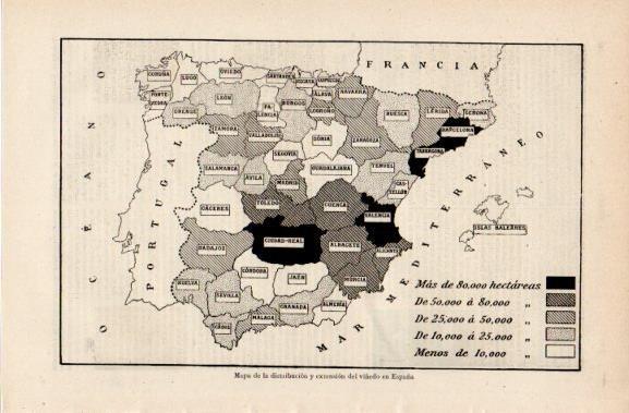 LAMINA V42711: Mapa de distribucion y extension del viñedo en España