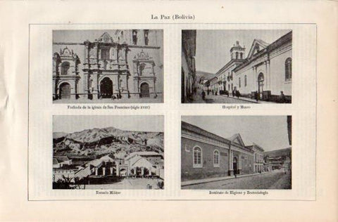 LAMINA V42700: Hospital, Escuela Militar e iglesia San Francisco en La Paz, Bolivia