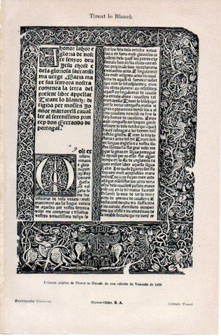 LAMINA V42686: Primera pagina de Tirant lo Blanc, edicion de Valencia 1490