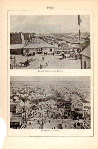 LAMINA V42436: Estacion de Tientsin y vista parcial de Pekin