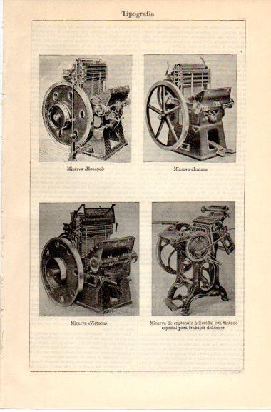 LAMINA V42674: Maquinas Minerva para tipografia