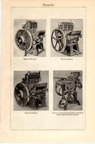 LAMINA V42674: Maquinas Minerva para tipografia