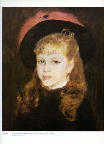 LAMINA V43239: Jovencita con sombrero con pluma roja por Renoir