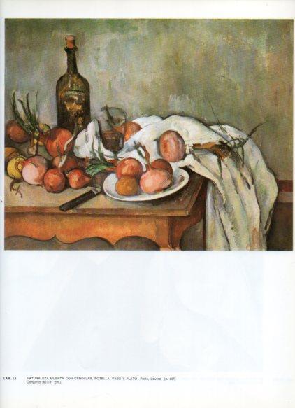 LAMINA V43313: Naturaleza muerta con cebollas botella vaso por Cezanne