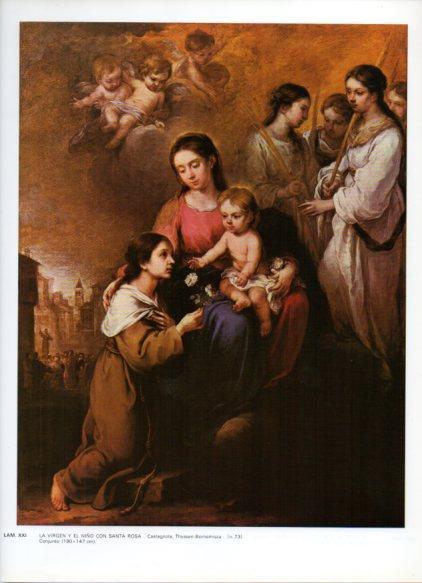 LAMINA V43266: La Virgen y el Niño con Santa Rosa por Murillo