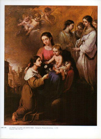 LAMINA V43266: La Virgen y el Niño con Santa Rosa por Murillo