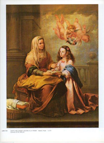 LAMINA V43263: Santa Ana dando leccion a la Virgen por Murillo
