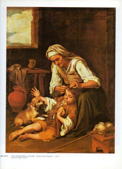 LAMINA V43280: Vieja despiojando a un niño por Murillo