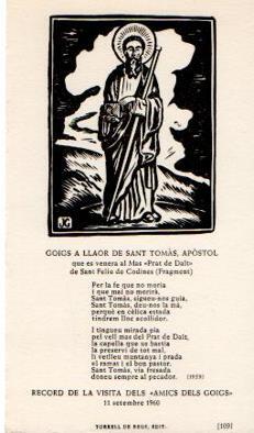 POSTAL PV12129: Goigs a llaor de Sant Tomas apostol 1960