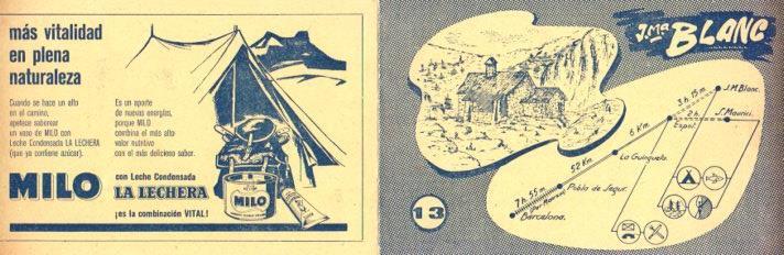 POSTAL PV12140: Triptico Refugio Josep Maria Blanc itinerario 13. Publicidad Milo