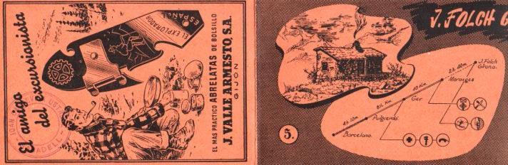 POSTAL PV12138: Triptico Refugio J. Folch i Girona itinerario. Publicidad abrelatas J. Valle