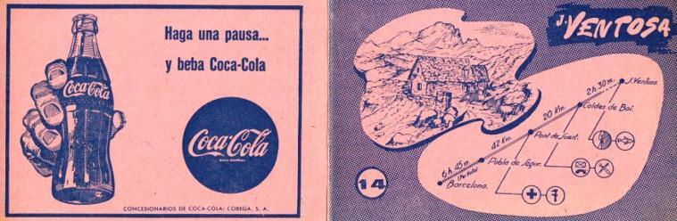 POSTAL PV12132: Triptico Refugio Joan Ventosa i Clavell itinerario 14. Publicidad Coca Cola