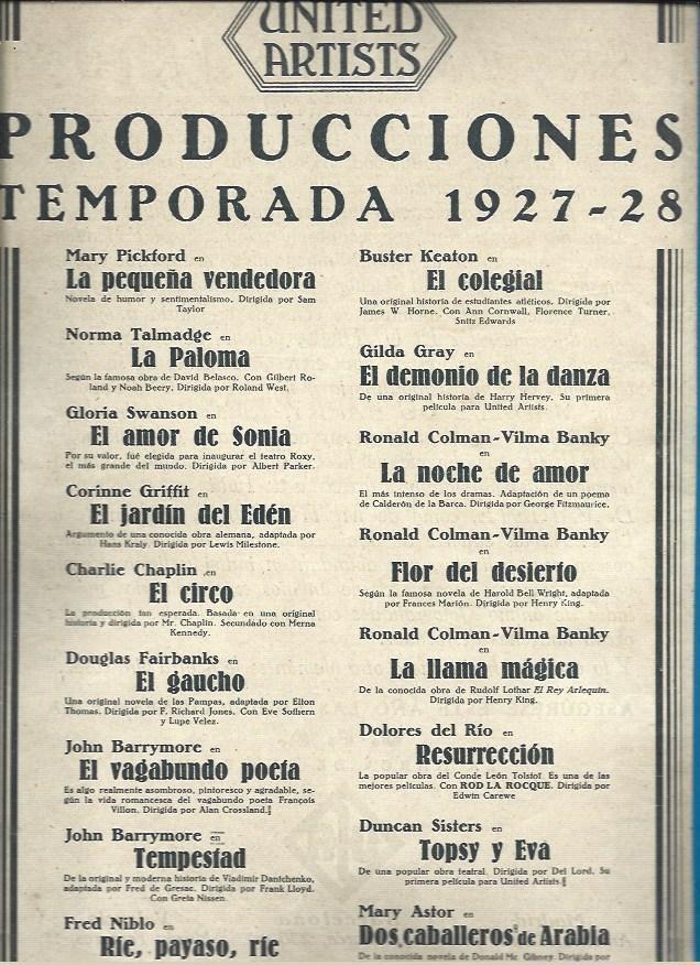 LAMINA 37442: Publicidad de United Artists temporada 1927-28
