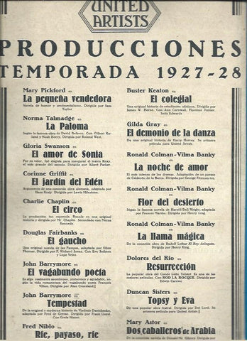 LAMINA 37442: Publicidad de United Artists temporada 1927-28