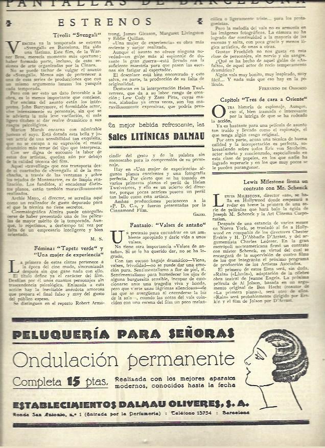 LAMINA 37419: Publicidad Peluqueria Dalmau Oliveres de Barcelona