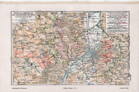 LAMINA V43938: Mapa batallas alrededores de Metz en 1870
