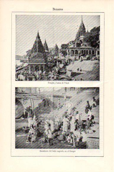 LAMINA V43963: Templo de Visnu y escalinata en Benares, India