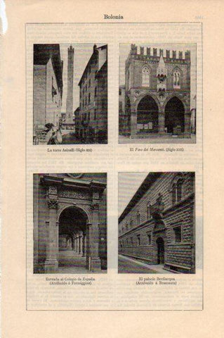 LAMINA V44146: Torre Asinelli, Foro dei Mercanti y Palacio Bevilacqua, Bolonia
