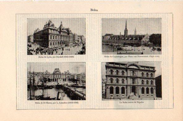 LAMINA V44152: Bolsa de Lyon, Copenhague, El Havre y Napoles