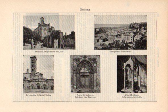LAMINA V44155: Vista, Castillo y Colegiata en Bolsena, Italia
