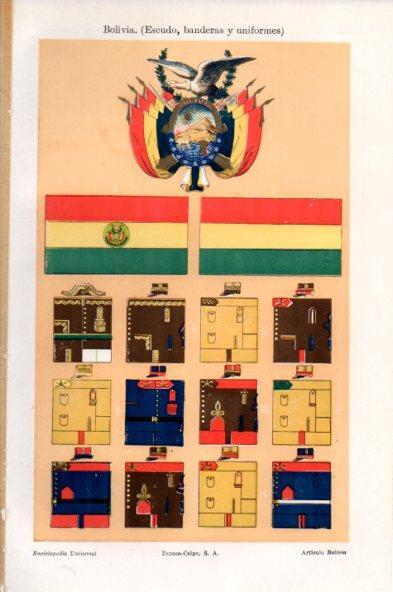 LAMINA V44142: Escudo, banderas y uniformes de Bolivia