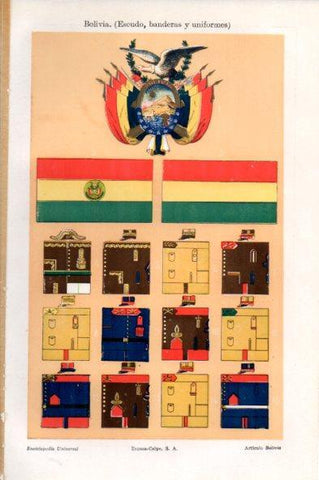 LAMINA V44142: Escudo, banderas y uniformes de Bolivia