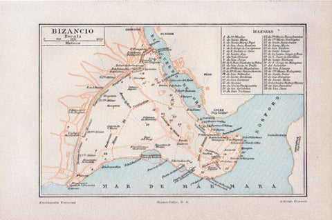 LAMINA V44095: Mapa de las iglesias en Bizancio actual Estambul